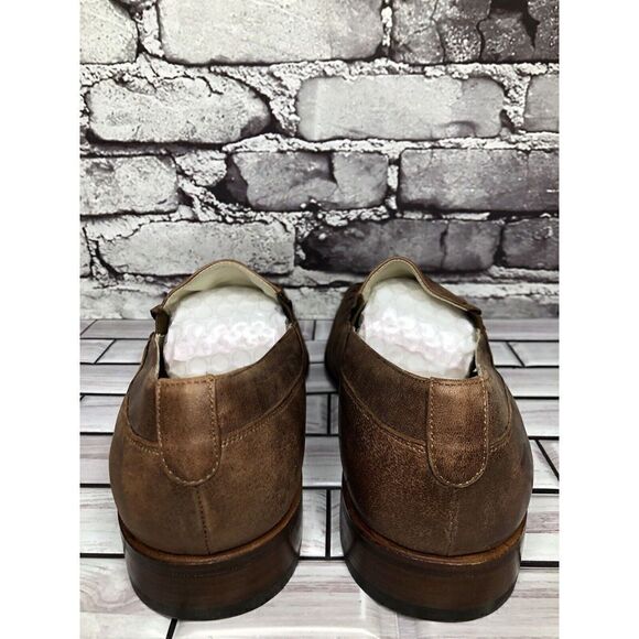 Marco Delli Brown Shimmer Leather Square Toe Loafers Dress Shoes Men Sz 41EU/8US main image 5